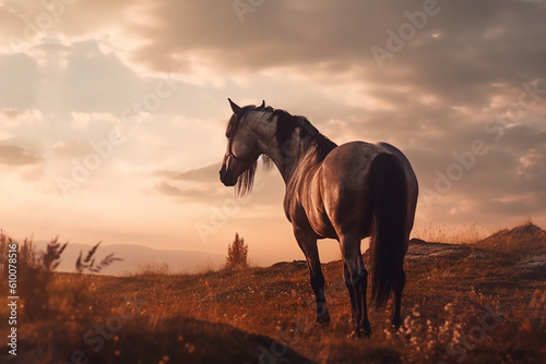A Beautiful Horse with an amazing sunset, Made with AI © SardarMuhammad
