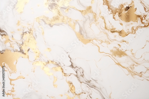 Abstract white and gold marble texture with intricate veins and patterns.