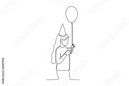 Wallpaper Mural A woman holds balloons and drinks at a birthday party. Birthday party one-line drawing Torontodigital.ca