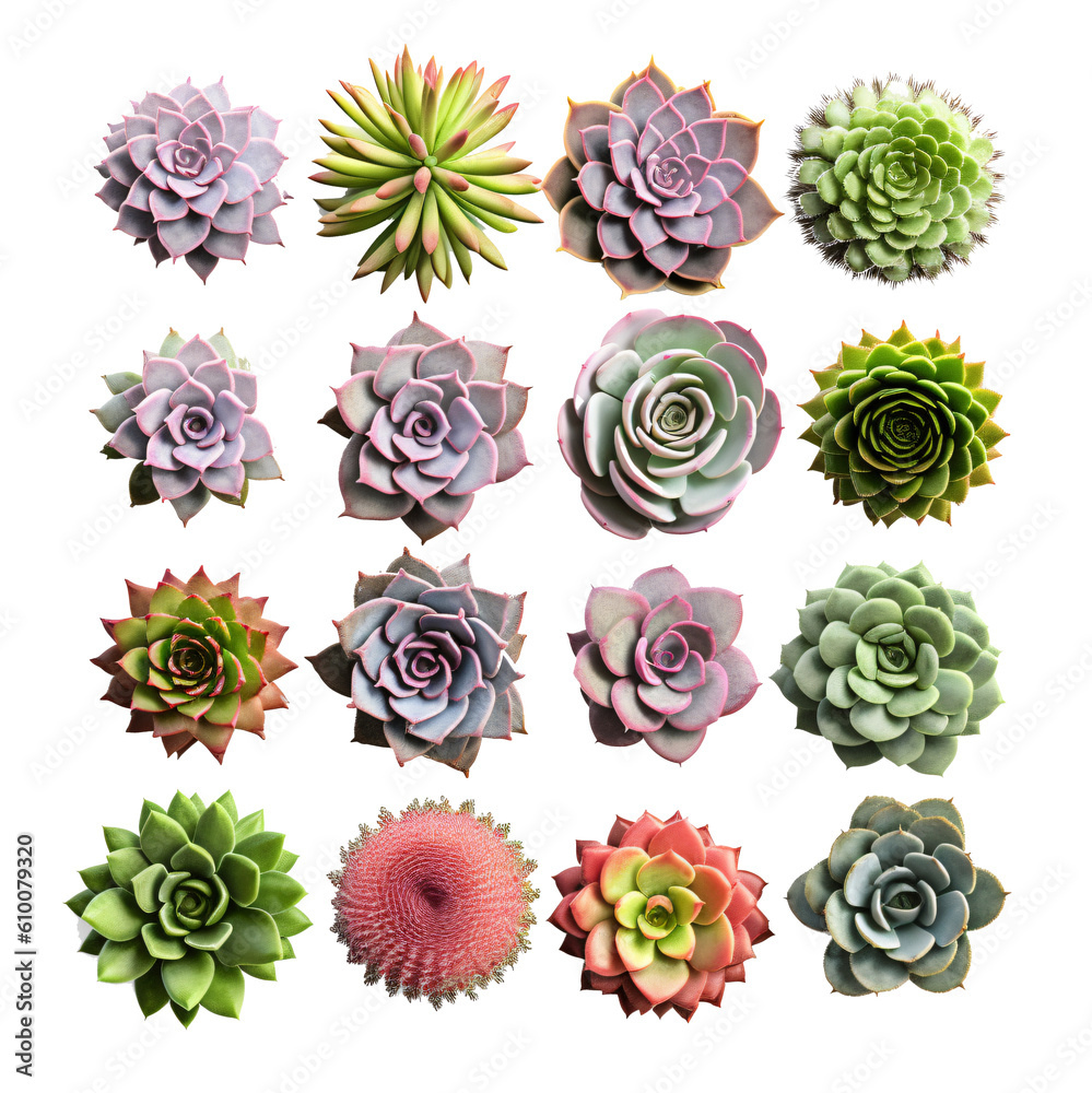 Set of Echeveria isolated on the transparent background PNG. Top view . AI generative. Set of Echeveria isolated on the transparent background PNG. Top view . AI generative.