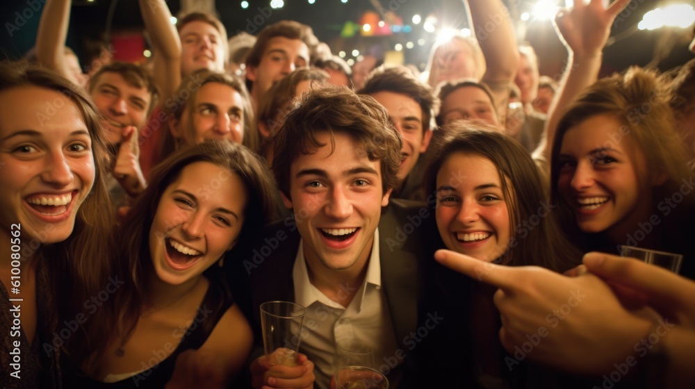 engineers partying in a crowded room that is warmly lit for an invitation to an end of year party at a university.generative ai. engineers partying in a crowded room that is warmly lit for an invitation to an end of year party at a university.generative ai.