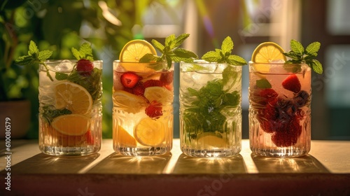 Refreshing Summer Beverages with Fruit Infusions  Fresh Herbs and Ice. Perfect for Your Summer Website  Generative AI.