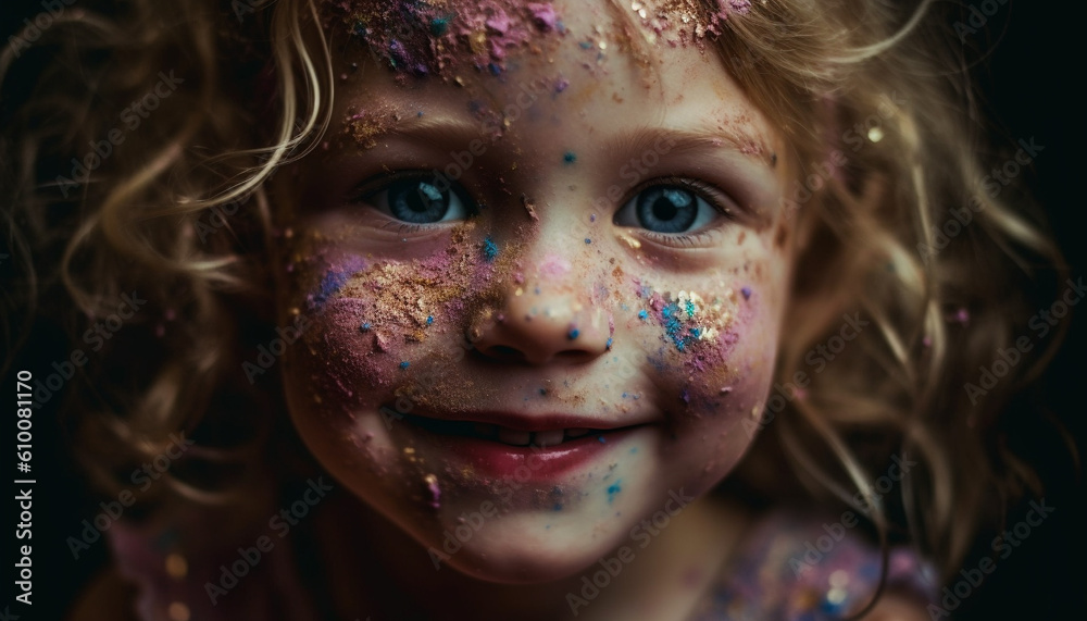 Smiling Caucasian girl with curly hair enjoys wet party fun generated by AI Smiling Caucasian girl with curly hair enjoys wet party fun generated by AI