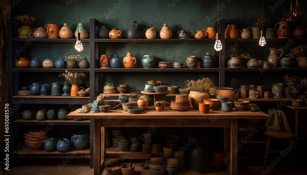 Indigenous pottery collection showcases creativity and old fashioned craftsmanship generated by AI