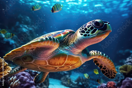 Sea turtle under water © Pixalana