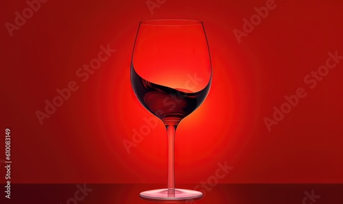  a red wine glass sitting on top of a table next to a red wall with a red light in the middle of the glass and a red background. generative ai