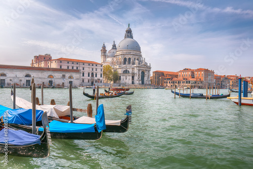 Fabulous morning cityscape of Venice with famous Canal Grande and Basilica di Santa Maria della Salute church. © pilat666