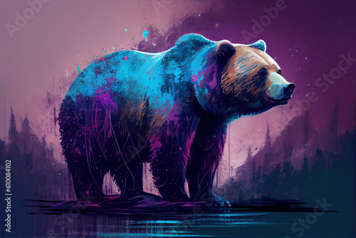 Beautiful bear in purple til tones Generative AI
