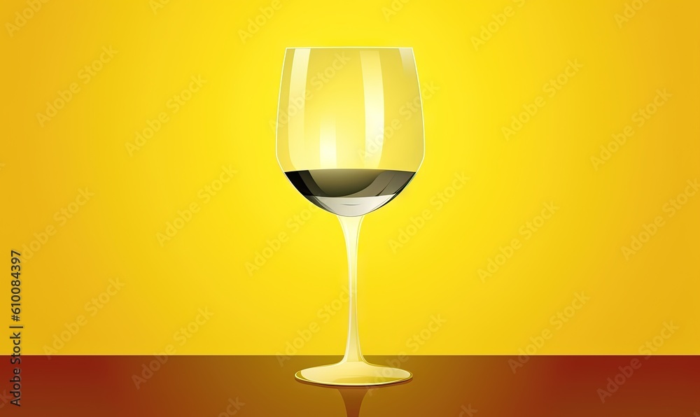 a glass of wine sitting on a table with a yellow wall in the backgrounnd of it and a red table underneath it. generative ai a glass of wine sitting on a table with a yellow wall in the backgrounnd of it and a red table underneath it. generative ai
