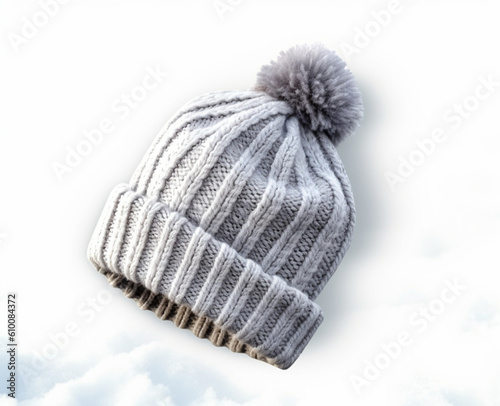 Winter gray hat, background snow