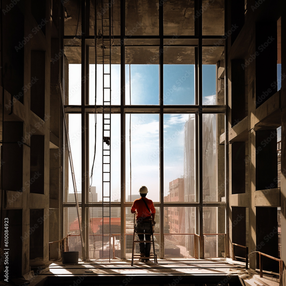 Fototapeta premium Technician installing a window. Generative AI.