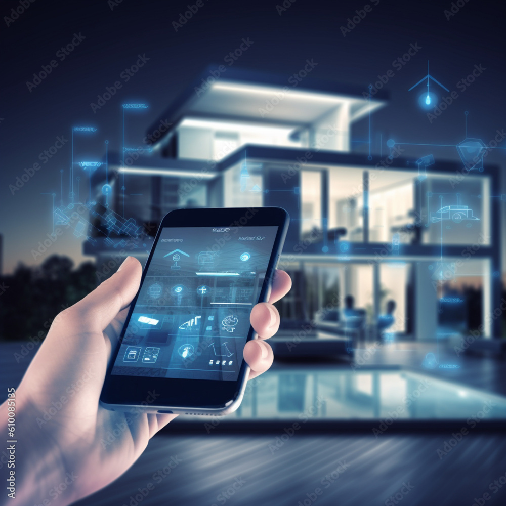 Controlling a smart home with a mobile. Generative AI. Controlling a smart home with a mobile. Generative AI.