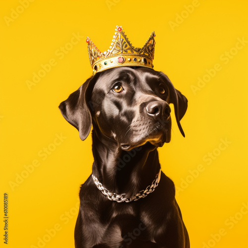 Dog with a king crown. Generative AI.