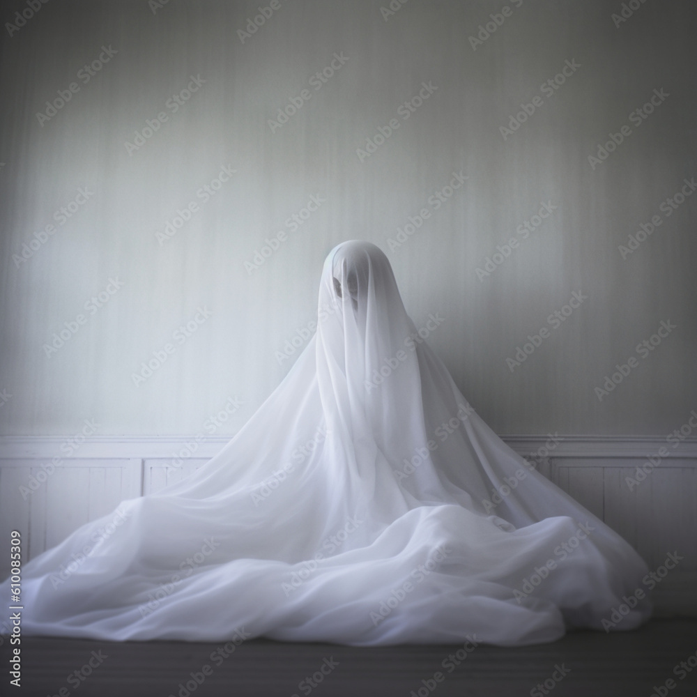 Ghost in a white blanket. Generative AI.