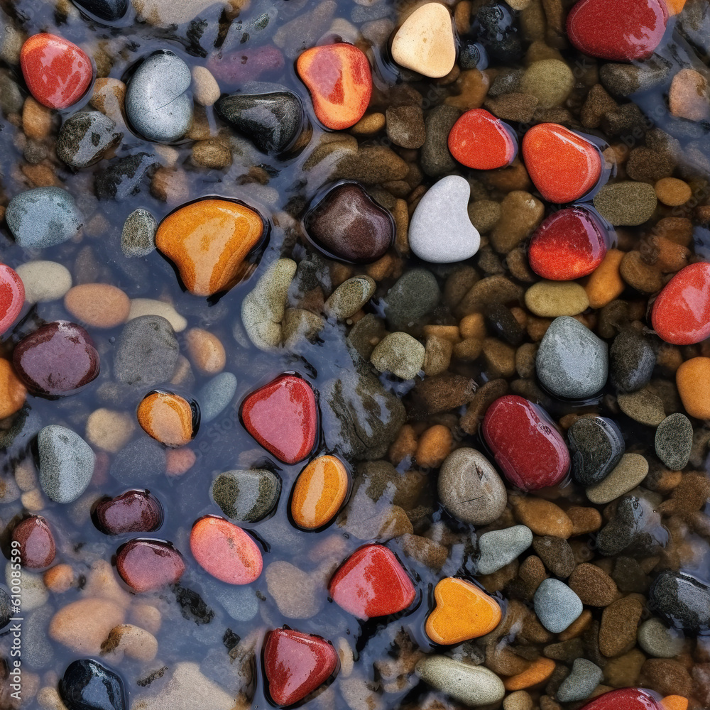 A close up of rocks and water with hearts. Generative AI. A close up of rocks and water with hearts. Generative AI.
