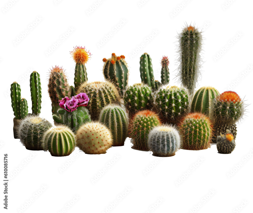 Fototapeta premium Set of Cactus cereus isolated on the transparent background PNG. AI generative.