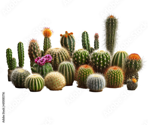 Set of Cactus cereus isolated on the transparent background PNG. AI generative.