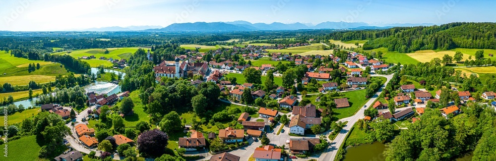 Beuerberg Bavarian Pre Alps. Aerial scenic Panorama. 