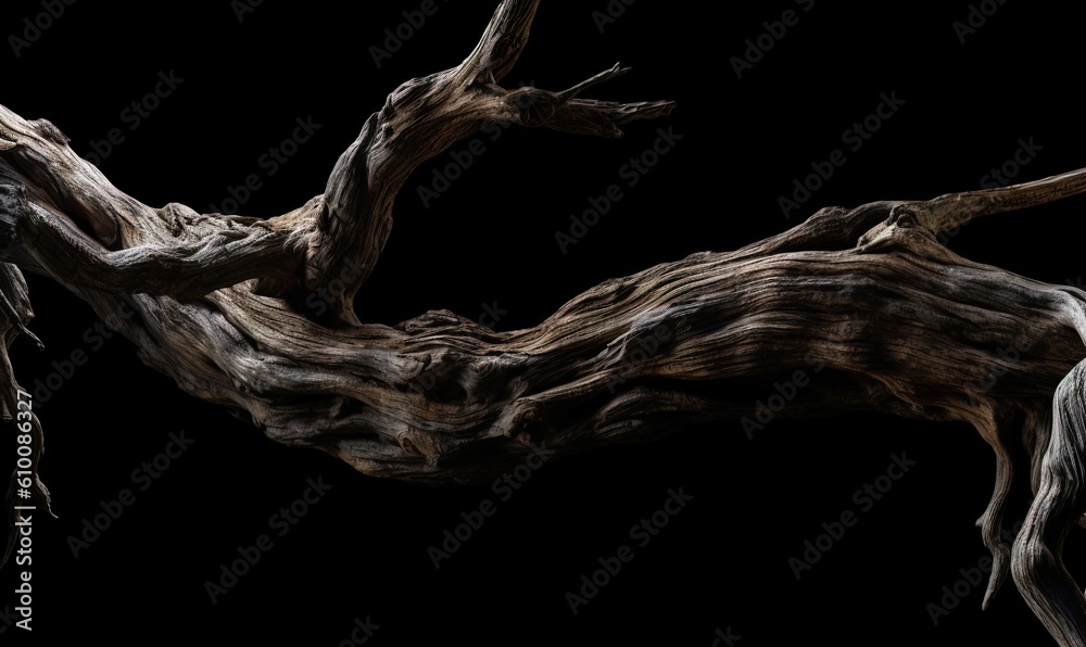 a branch of a dead tree with no leaves and no leaves on it, on a black background, with a black background behind it. generative ai a branch of a dead tree with no leaves and no leaves on it, on a black background, with a black background behind it. generative ai