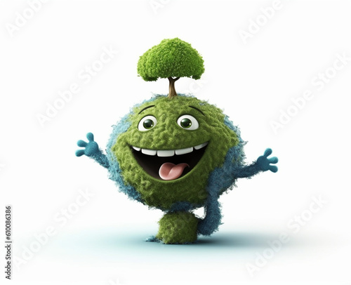 Tree with smiling face, isolated white background	