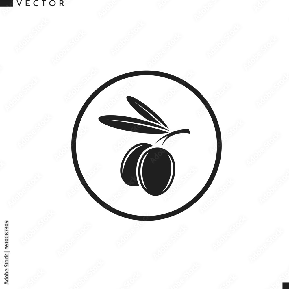 Black olives. Isolated emblem on white background Black olives. Isolated emblem on white background