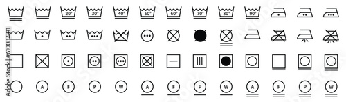 Washing symbols set.Laundry icons isolated on transparent background. Vector illustration	