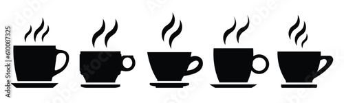 Coffee cup icons set.Coffee and tea cup vector icons set on transparent background.Tea Cups of coffee tea collection. Hot drink icon. Cup coffee with steam.	