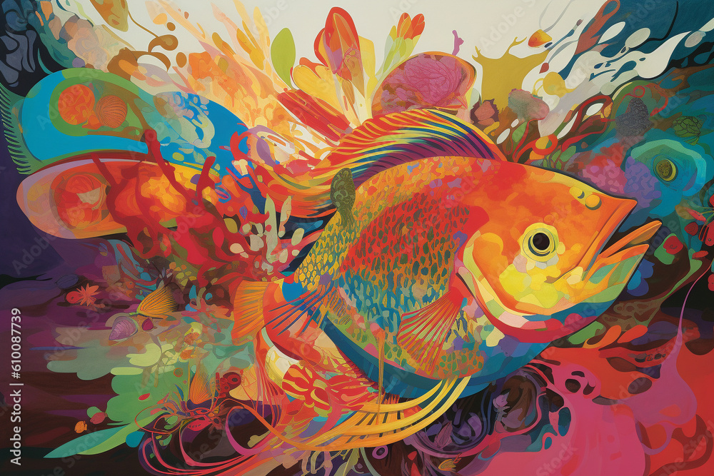 An animated, transparent-bodied fish swims gracefully through a coral reef, surrounded by vivid colors and shapes of other sea life. An animated, transparent-bodied fish swims gracefully through a coral reef, surrounded by vivid colors and shapes of other sea life.