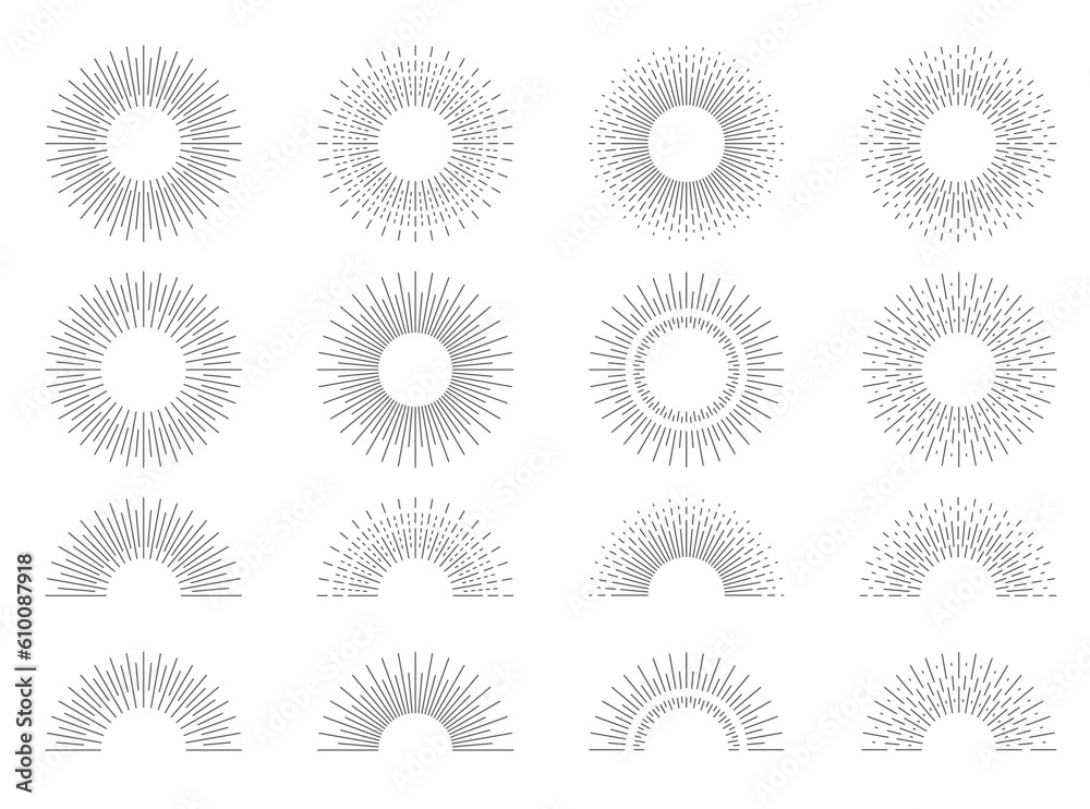 Sunburst set. Sunburst line illustration on transparent background. Sunrise rays light burst line sunshine sunbeam vintage border symbol. Big collection sunburst best quality. Vector illustration Sunburst set. Sunburst line illustration on transparent background. Sunrise rays light burst line sunshine sunbeam vintage border symbol. Big collection sunburst best quality. Vector illustration