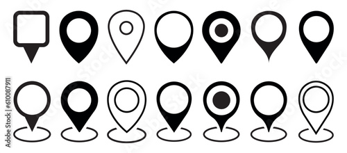 Location pin icon set. Map pin place marker.Location icon. Map marker pointer icon set. GPS location symbol collection. Location pin icon on transparent background. Vector illustration.	 photo