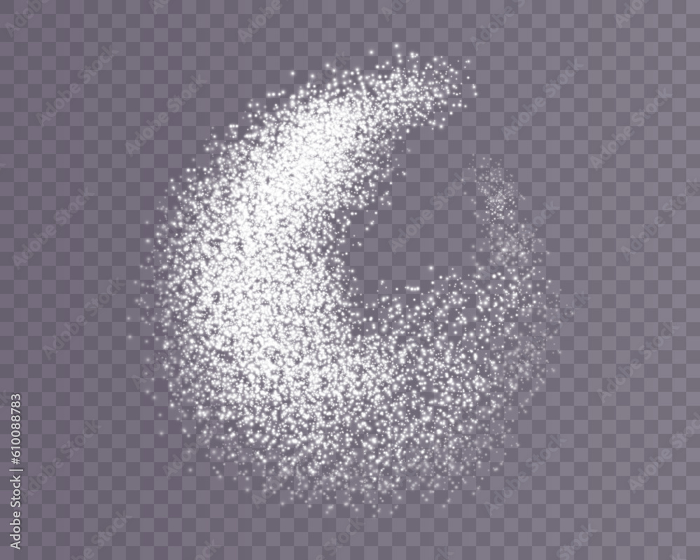 White scattering of small particles of sugar crystals, flying salt, top
