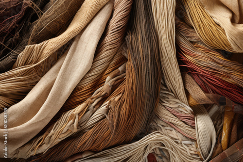 Abstract composition of overlapping woven fabrics in warm earthy tones, generative ai photo