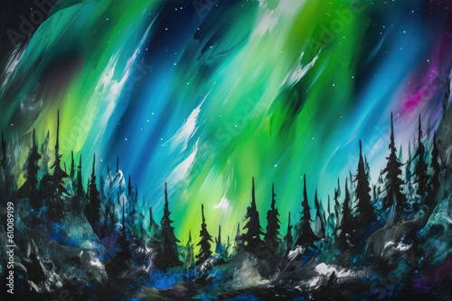 Abstract Northern Lights in Spray Paint Art, generative ai