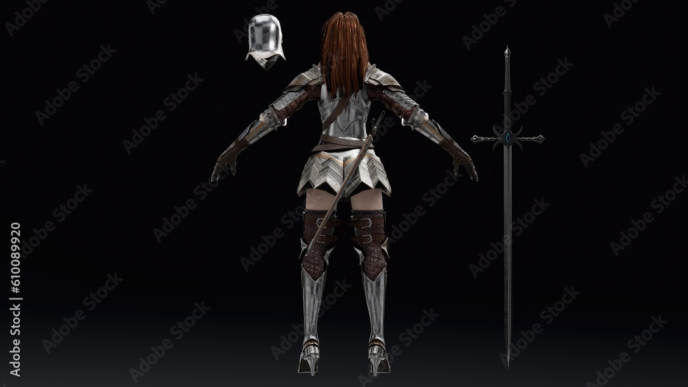Female Knight Full Plate pose render of background. 3d rendering