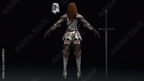 Female Knight Full Plate pose render of background. 3d rendering