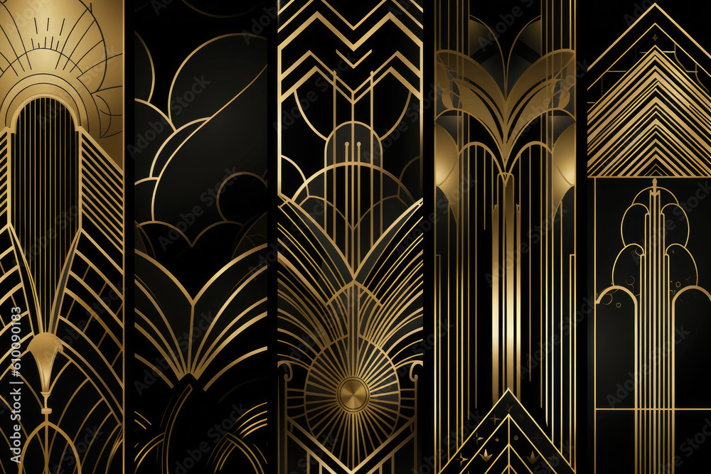 Art deco patterns in black and gold for a sleek and sophisticated wallpaper, generative ai