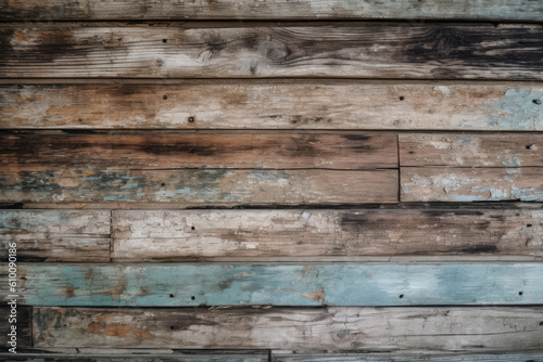 Antique Wooden Planks with Faded Paint and Knots, generative ai