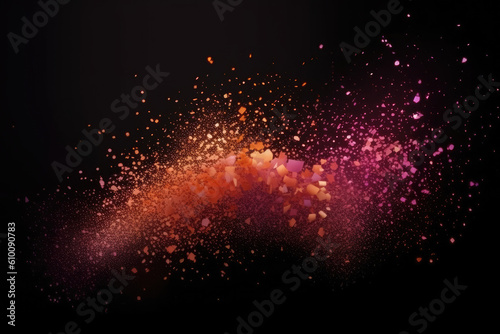 beautiful blend of sparkling pink and orange particles floating gently in a dark background, generative ai