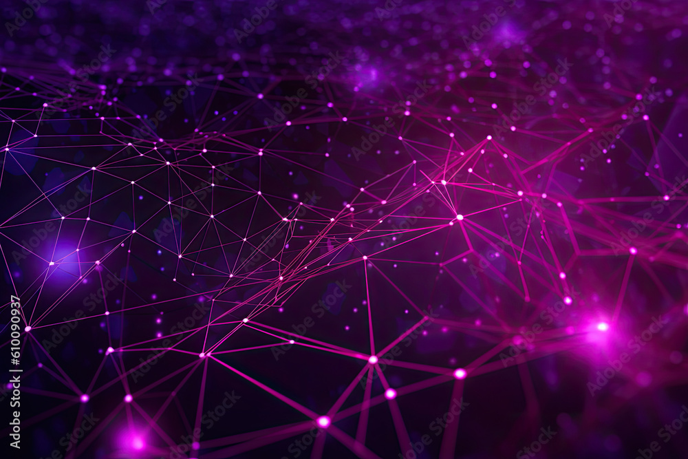 Binary code mesh network with geometric shapes in purple and pink, generative ai Binary code mesh network with geometric shapes in purple and pink, generative ai