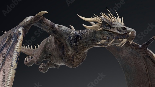 Fototapeta Naklejka Na Ścianę i Meble -  Wyvern type Dragon pose render of background. 3d rendering