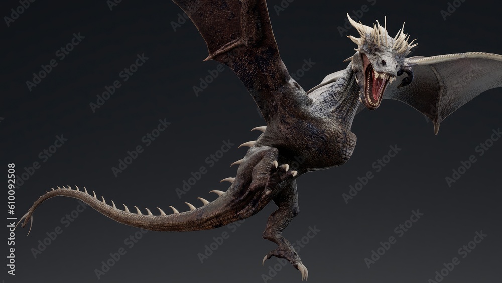 Fototapeta premium Wyvern type Dragon pose render of background. 3d rendering