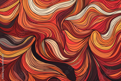 Bold and playful hand-drawn lines forming a colorful and dynamic pattern in warm shades of red and orange, generative ai