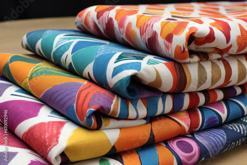 Bold and Vibrant Linen Fabric with Geometric Prints in Bright Colors, generative ai