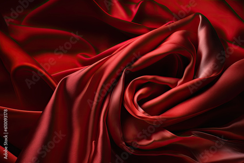 Bold red satin with dramatic ruched details, generative ai