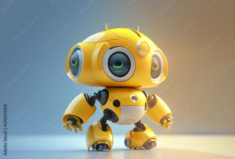 Funny android. Cute little toy robot with big head Funny android. Cute little toy robot with big head