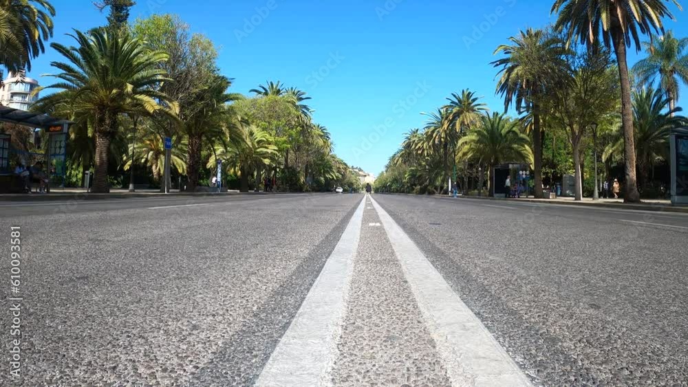 Empty street near port in Malaga, Spain on April 9, 2023 Empty street near port in Malaga, Spain on April 9, 2023