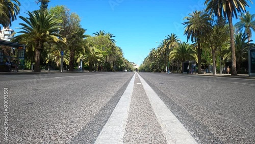 Empty street near port in Malaga, Spain on April 9, 2023 photo