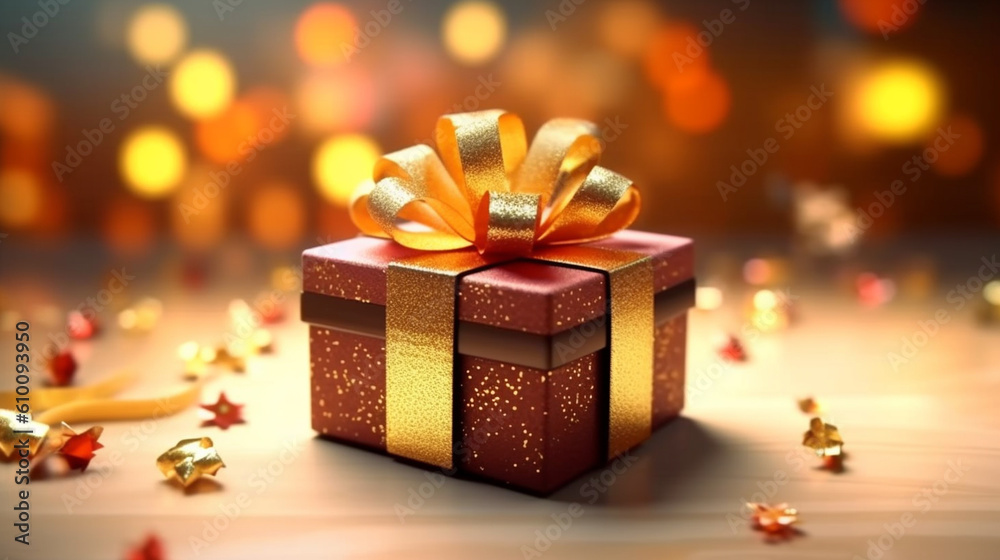Gift box on the table. Generative AI