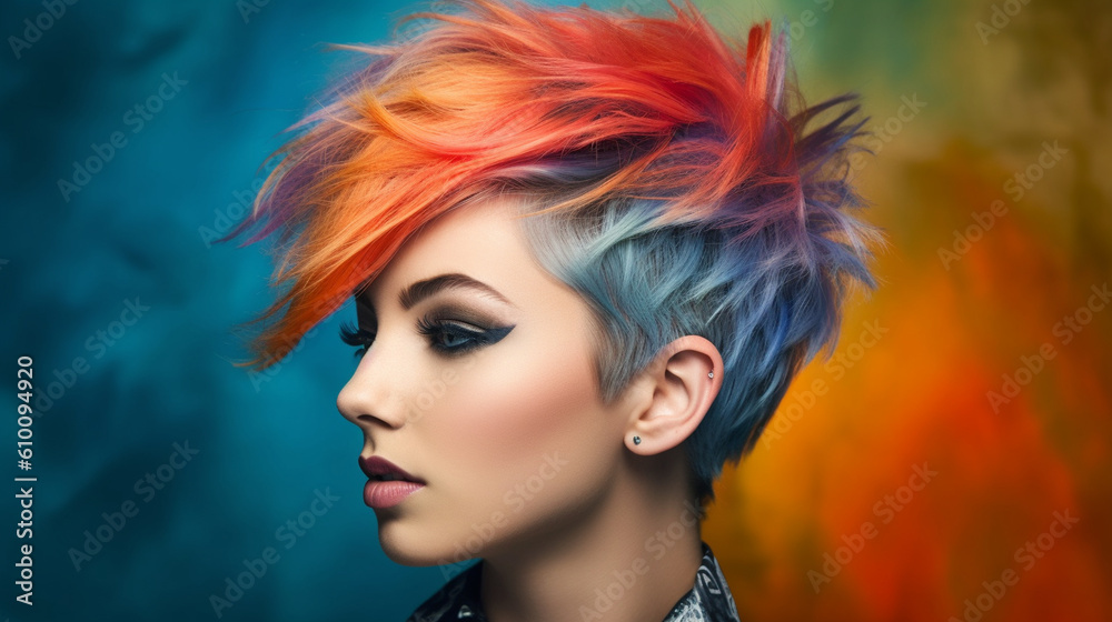An edgy pixie cut with vibrant pops of color that exude confidence and style Generative AI