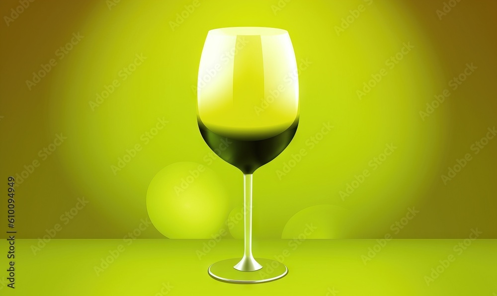 a glass of wine sitting on a table in front of a green background with a yellow spot in the middle of the glass and a green spot in the middle of the glass. generative ai a glass of wine sitting on a table in front of a green background with a yellow spot in the middle of the glass and a green spot in the middle of the glass. generative ai